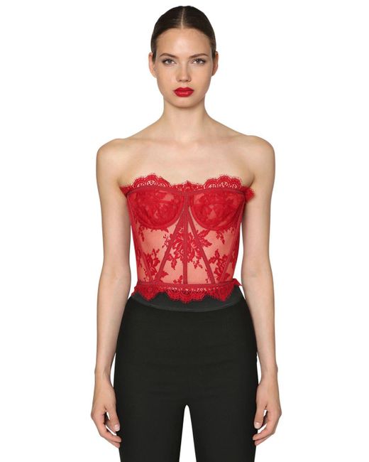 Bustier In Pizzo Chantilly di Dolce & Gabbana in Red