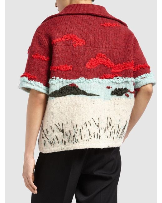 Camicia in lana a intarsio di Bottega Veneta in Red da Uomo