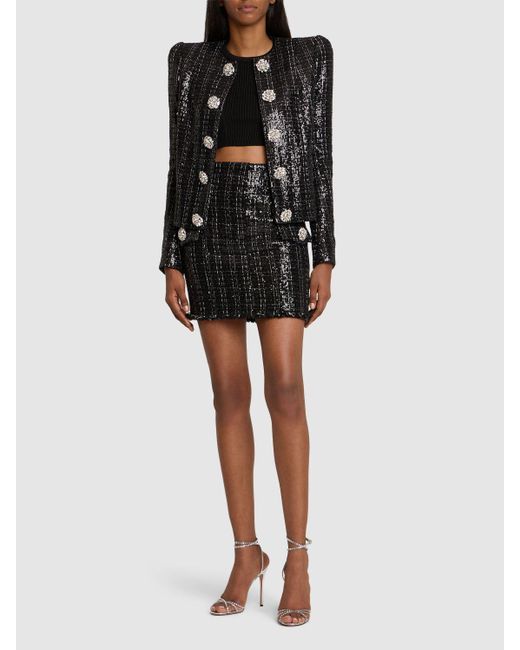 Balmain Black Minirock Aus Tüll Mit Glitzer