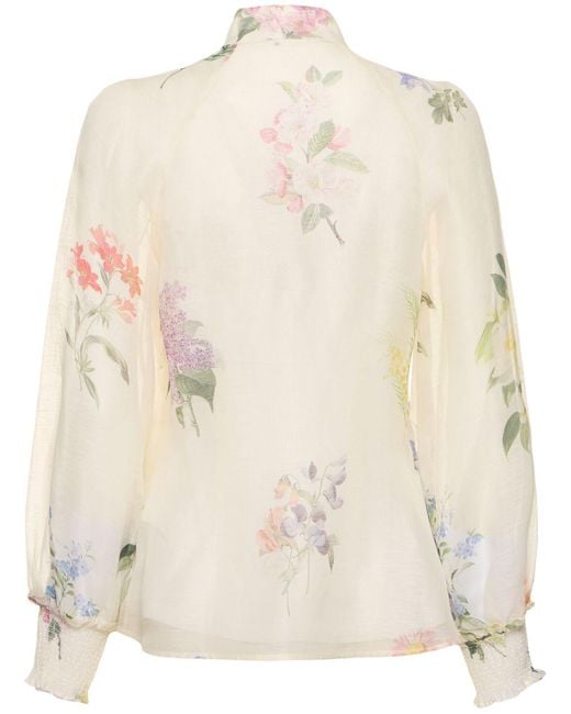 Blusa de lino de seda estampada Zimmermann de color Natural