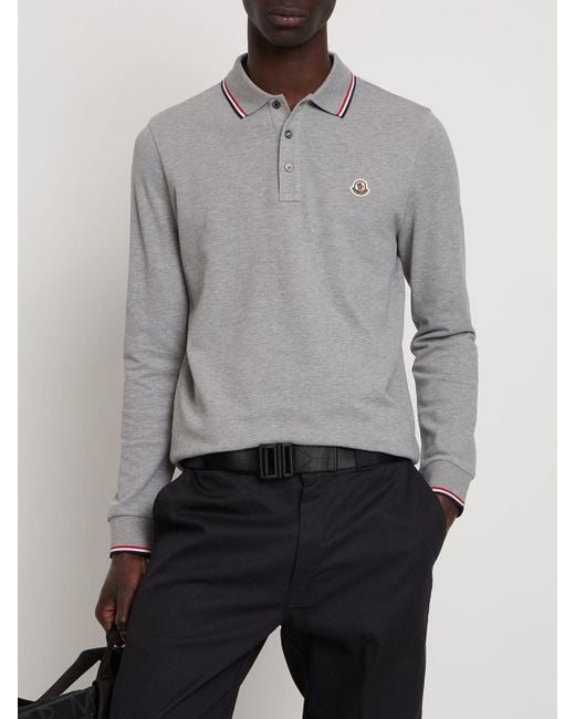 Moncler Gray Long Sleeve Polo Shirt for men