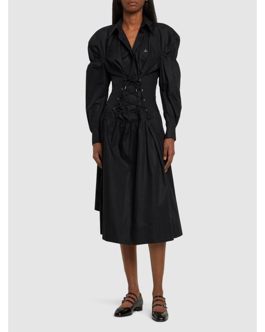 Vivienne Westwood Black Kate Cotton Lace-up Midi Shirt Dress