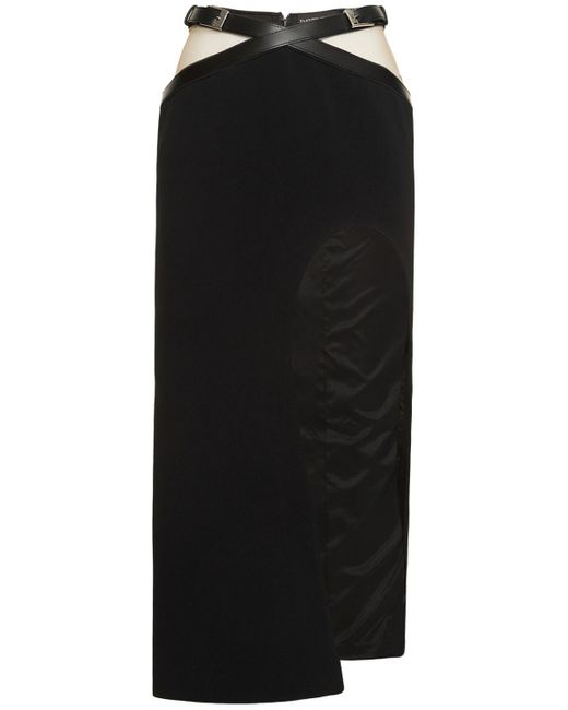 David Koma Black Leather Cross & Cady Arch Cut Midi Skirt