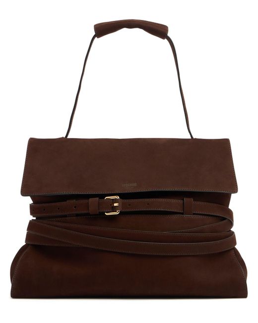 Moschino Tie Me ヌバックレザーベルテッドトートバッグ Brown