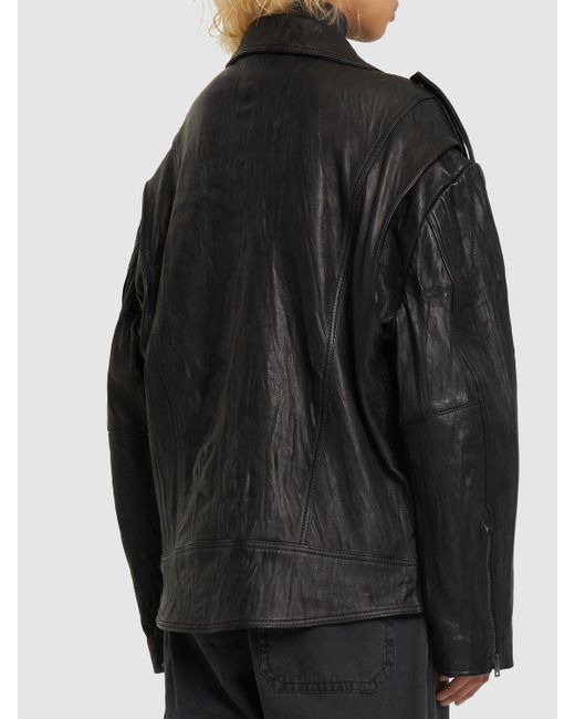 Acne Black Oversized Leather Biker Jacket