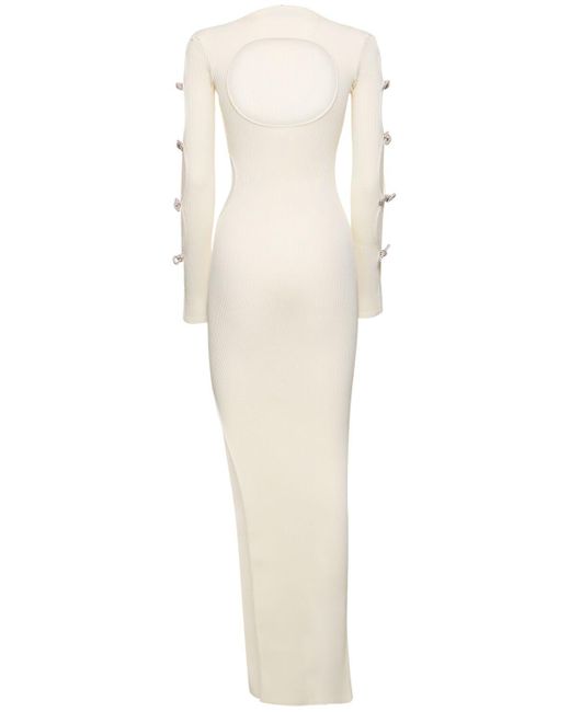 Mach & Mach White Embellished Stretch Knit Maxi Dress
