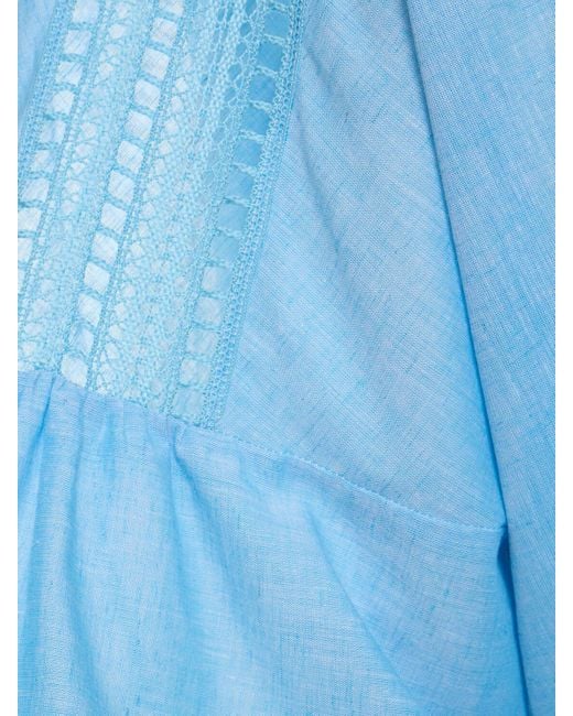 Ermanno Scervino Blue Linen Long Sleeve Blouse Shirt