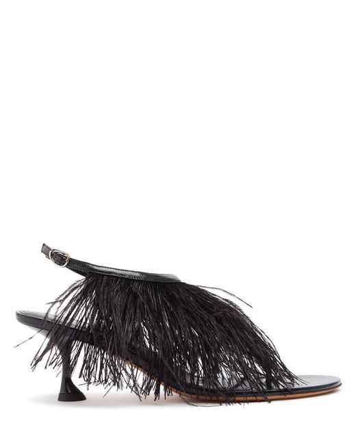 Proenza Schouler Black 60Mm Tee Thong Sandals W/ Feathers