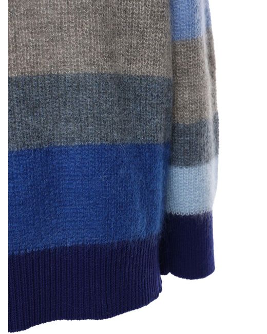 Marni Striped Knit Mohair Blend Sweater in Blue - Lyst