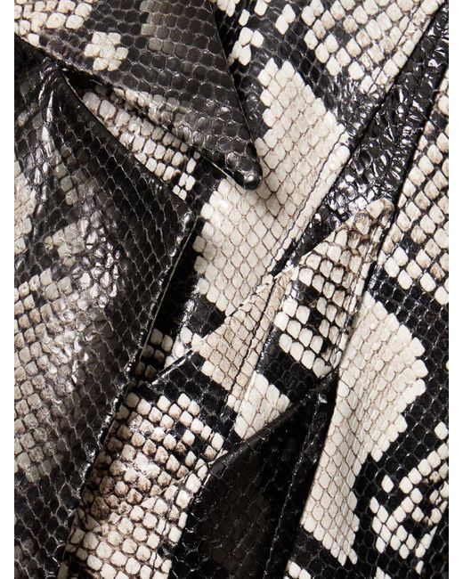 Mugler Black Snake Printed Leather Midi Coat