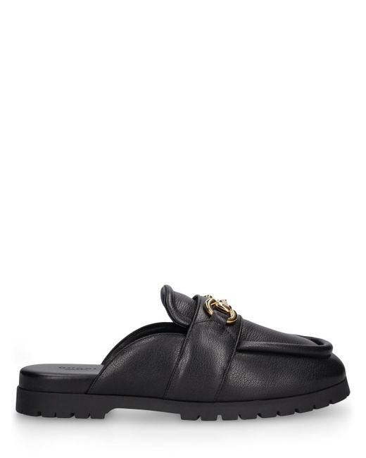Gucci Black 20mm Horsebit Leather Loafer Slippers