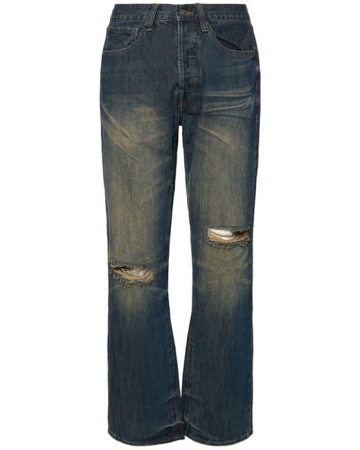 Jaded London Blue Faded Slit Straight Fit Jeans for men