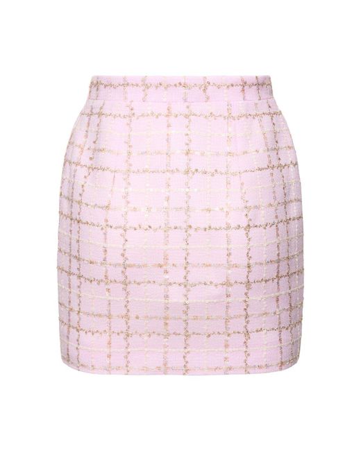 Alessandra Rich Pink Sequined Checked Tweed Mini Skirt