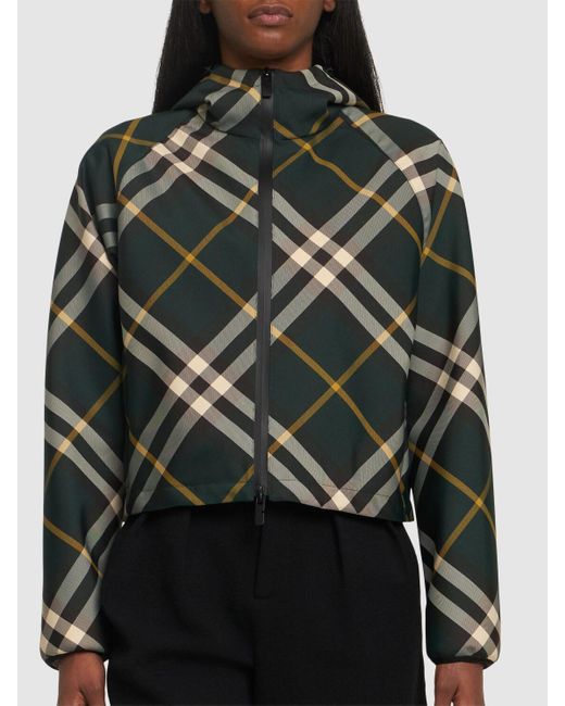 Burberry Green Check Tech Hooded Cropped Jacket