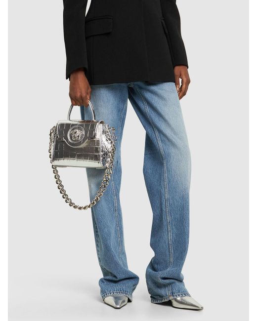 Versace Metallic Small Medusa Embossed Leather Bag