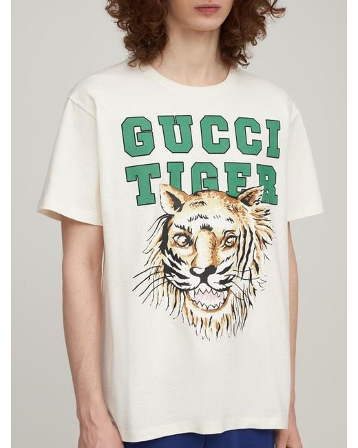 Gucci Tiger Print Cotton T shirt for Men Lyst