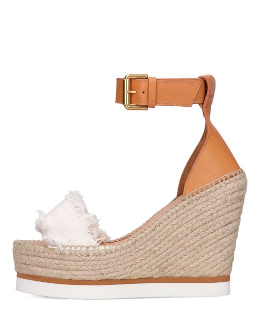 See By Chloé Natural 120mm Glyn Canvas & Leather Wedges