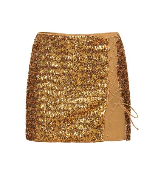 Oseree Natural Paillettes Sequined Slit Mini Skirt