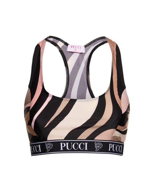 Emilio Pucci Black Donna Printed Lycra Logo Bra Top/Nude