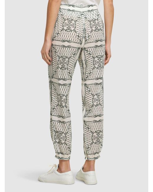 Tory Burch Gray Printed Cotton Mid Rise Pants