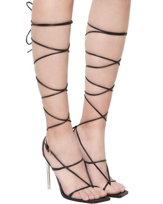 Versace 110mm Leather Lace-up Thong Sandals in Black | Lyst