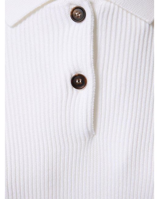 Brunello Cucinelli White Cotton Rib Knit Polo Sweater