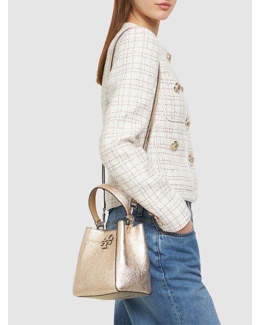 Tory Burch Small Mcgraw メタリックレザーバケットバッグ White