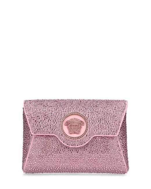 Versace Purple Mini Umschlagsclutch Aus Satin Mit Kristallen