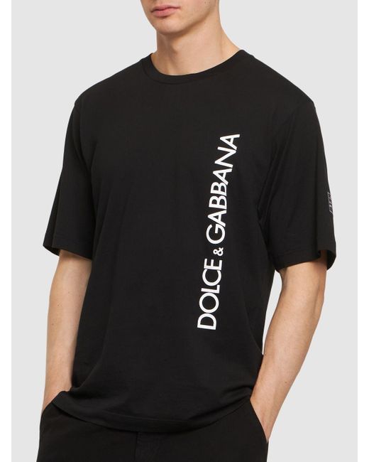 Dolce & Gabbana Kurzarm-T-Shirt Mit Vertikalem Logoprint in Black für Herren
