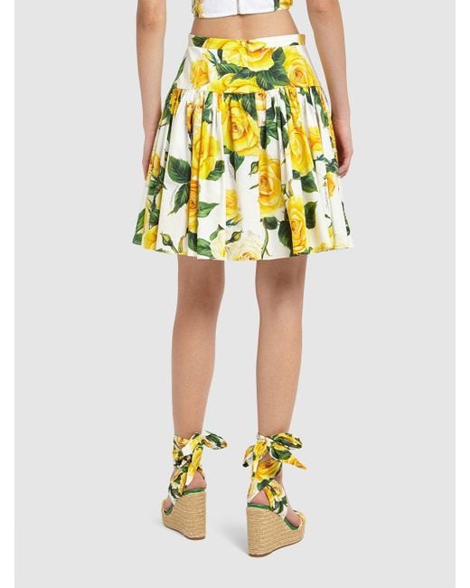 Dolce & Gabbana Yellow Rose Pleated Cotton Poplin Mini Skirt