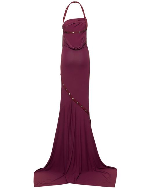 The Attico Purple Stretch Jersey Halter Neck Long Dress