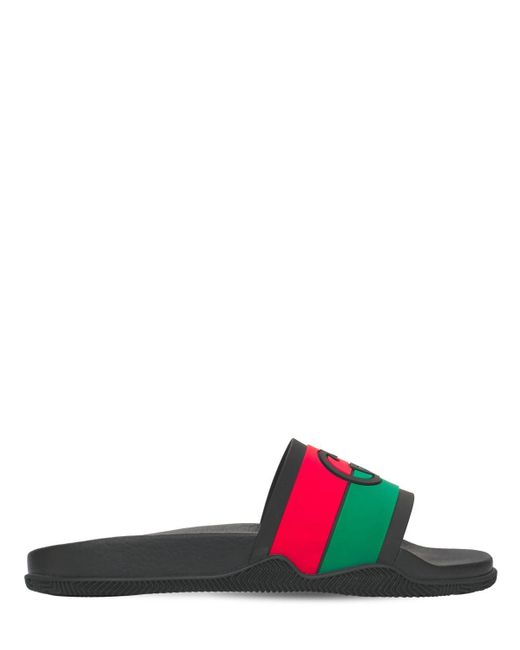 Gucci Interlocking G Rubber Slide Sandals in Black for Men | Lyst