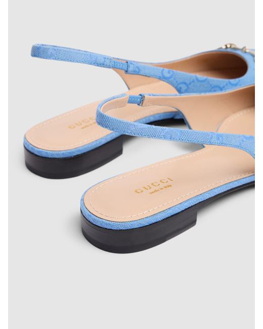 Chaussures plates à bride en toile horsebit 15 mm Gucci en coloris Blue