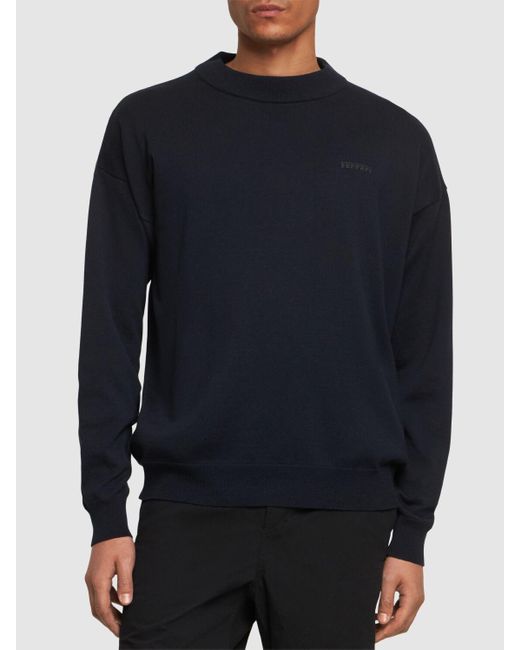 Ferrari Blue Logo Cotton & Silk Knit Sweater for men