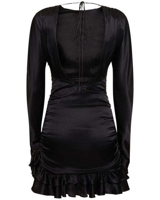 Robe courte en satin de soie drapée à dos nu Alessandra Rich en coloris Black