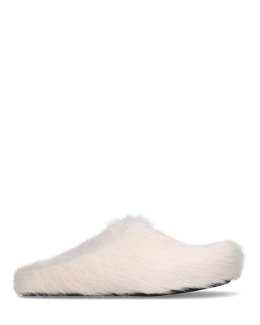 Marni White Long Hair Leather Fussbett Sabot Loafers for men