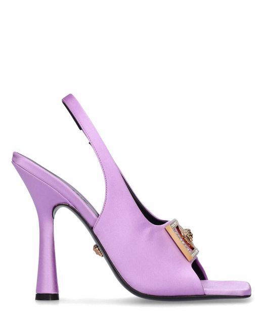 Versace 110mm Satin Slingback Sandals in Lilac (Purple) | Lyst