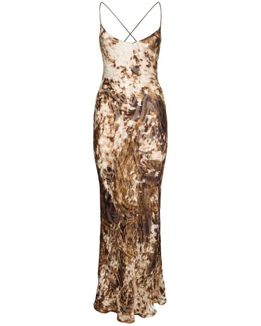 Roberto Cavalli Metallic Appaloosa Printed Satin Devoré Dress