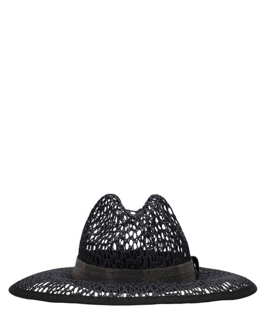 Brunello Cucinelli Black Raffia Effect Brimmed Hat