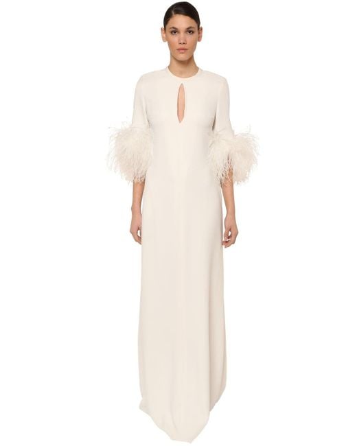 Elie Saab White Long Cady Dress W/ Feather Details