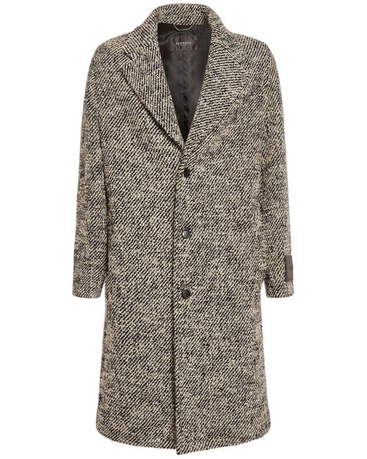 Versace Gray Diagonal Wool Long Coat for men