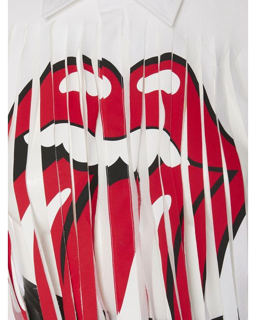 DSquared² White Rolling Stones Distressed Crop Shirt