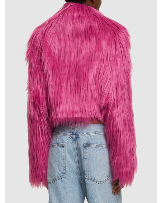 ROTATE BIRGER CHRISTENSEN Pink Fluffy Faux Fur Cropped Jacket