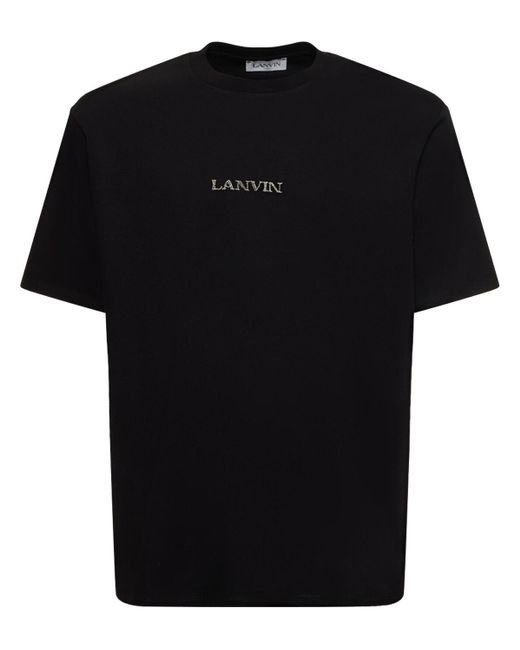 Lanvin Black Logo Embroidery Oversized Cotton T-shirt for men