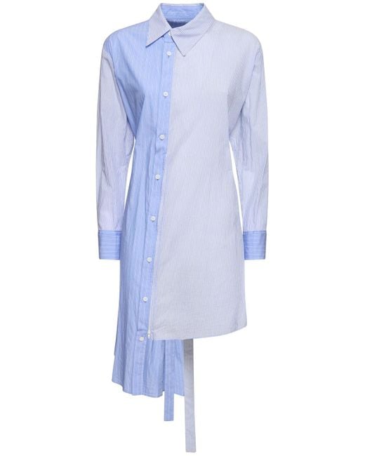 Yohji Yamamoto Blue Striped Asymmetrical Cotton Shirt W/ Zip