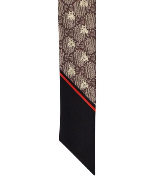 Gucci Natural Gg & Bee Printed Silk Twill Neck Bow