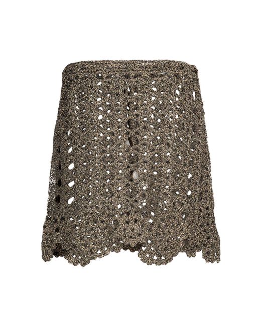 Ganni Gray Crochet Self-tie Cotton Blend Mini Skirt