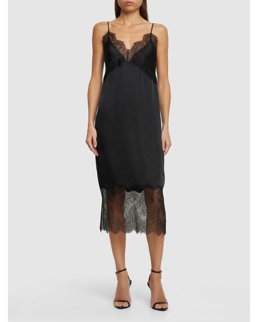Anine Bing Black Amelie Silk Blend Midi Dress