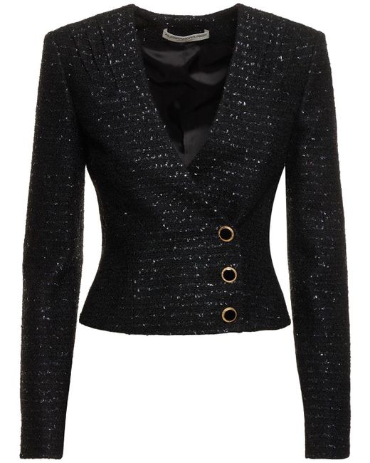 Alessandra Rich Black Tweedjackett Mit Pailletten