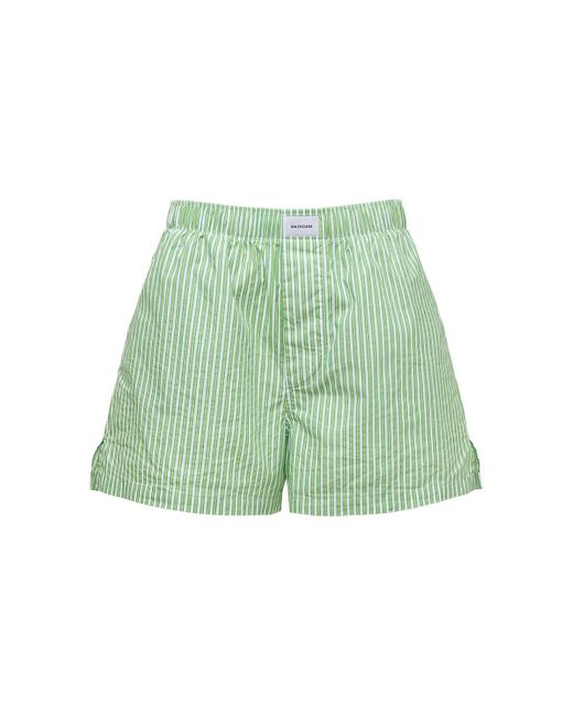 Balenciaga Green Cotton Blend Poplin Pajama Shorts